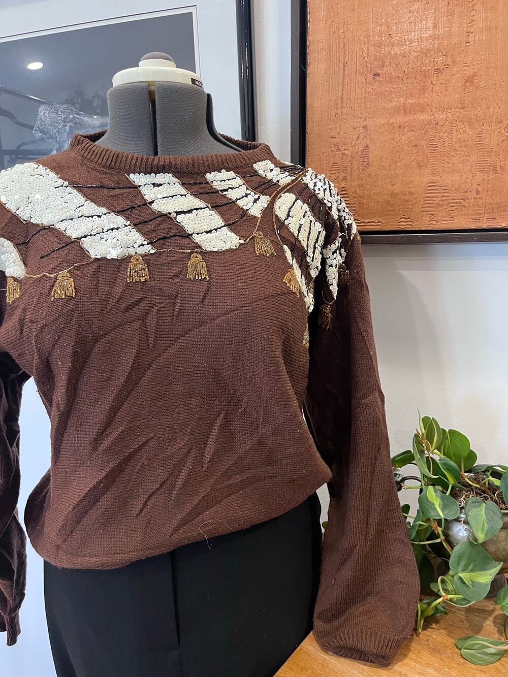 80s Vintage Raoul Beaded Acrylic Sweater Size L